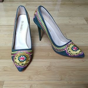 Embroidered Medallion Stiletto Pumps (runs small)